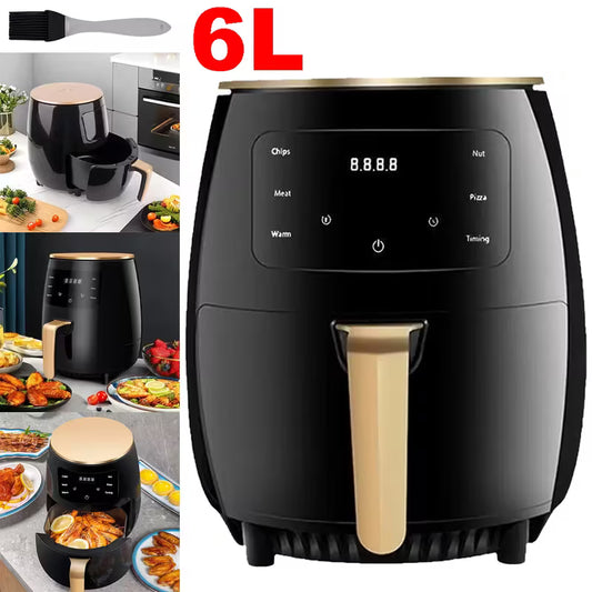 6L LCD Digital Air Fryer Healthy Oil Free Frying Large Capacity Oven with Touch Screen for Family Low Fat Cooking