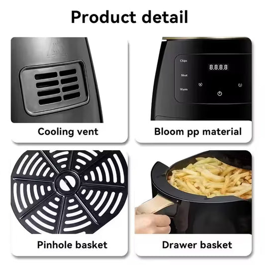6L LCD Digital Air Fryer Healthy Oil Free Frying Large Capacity Oven with Touch Screen for Family Low Fat Cooking